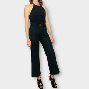 70s Black Flare Pants with Sheer‎ Lace Panels